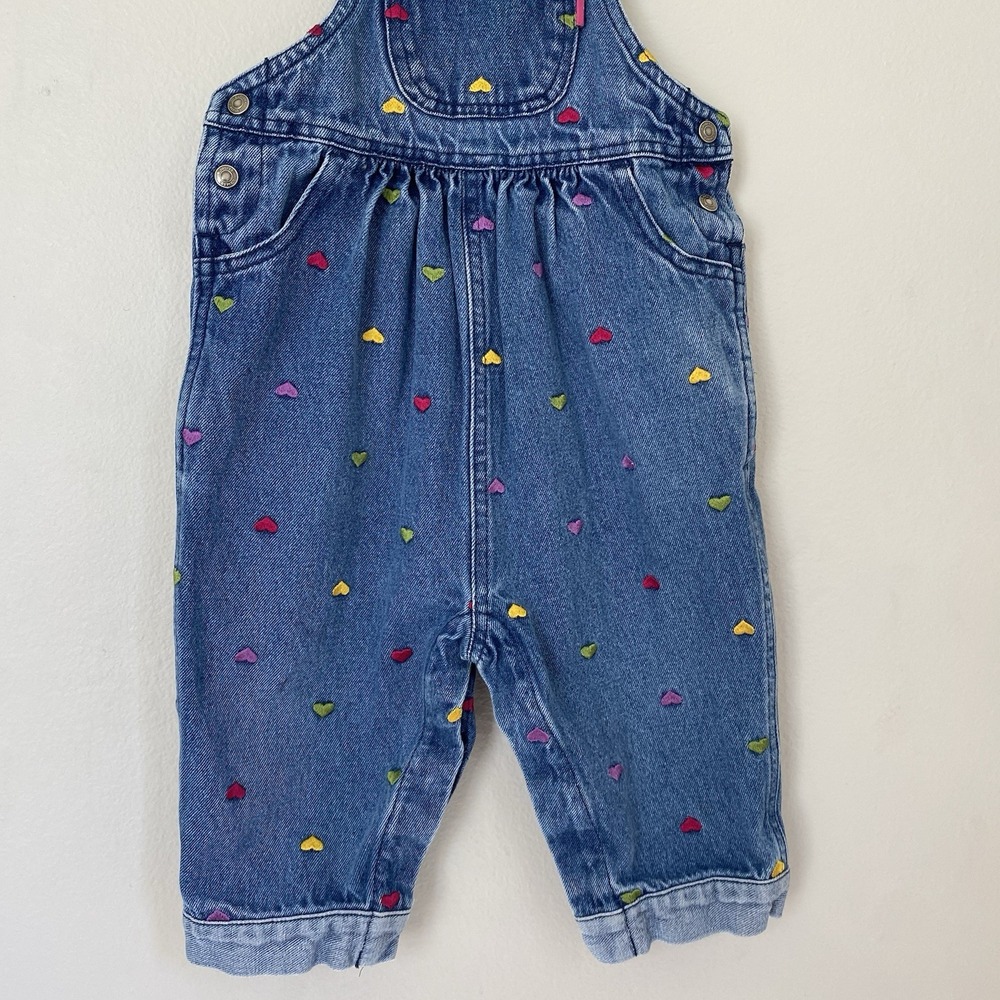 Vintage Carter's Girls Blue Denim Overalls 18-24M Embroidered Hearts Y2K - Picture 5 of 16